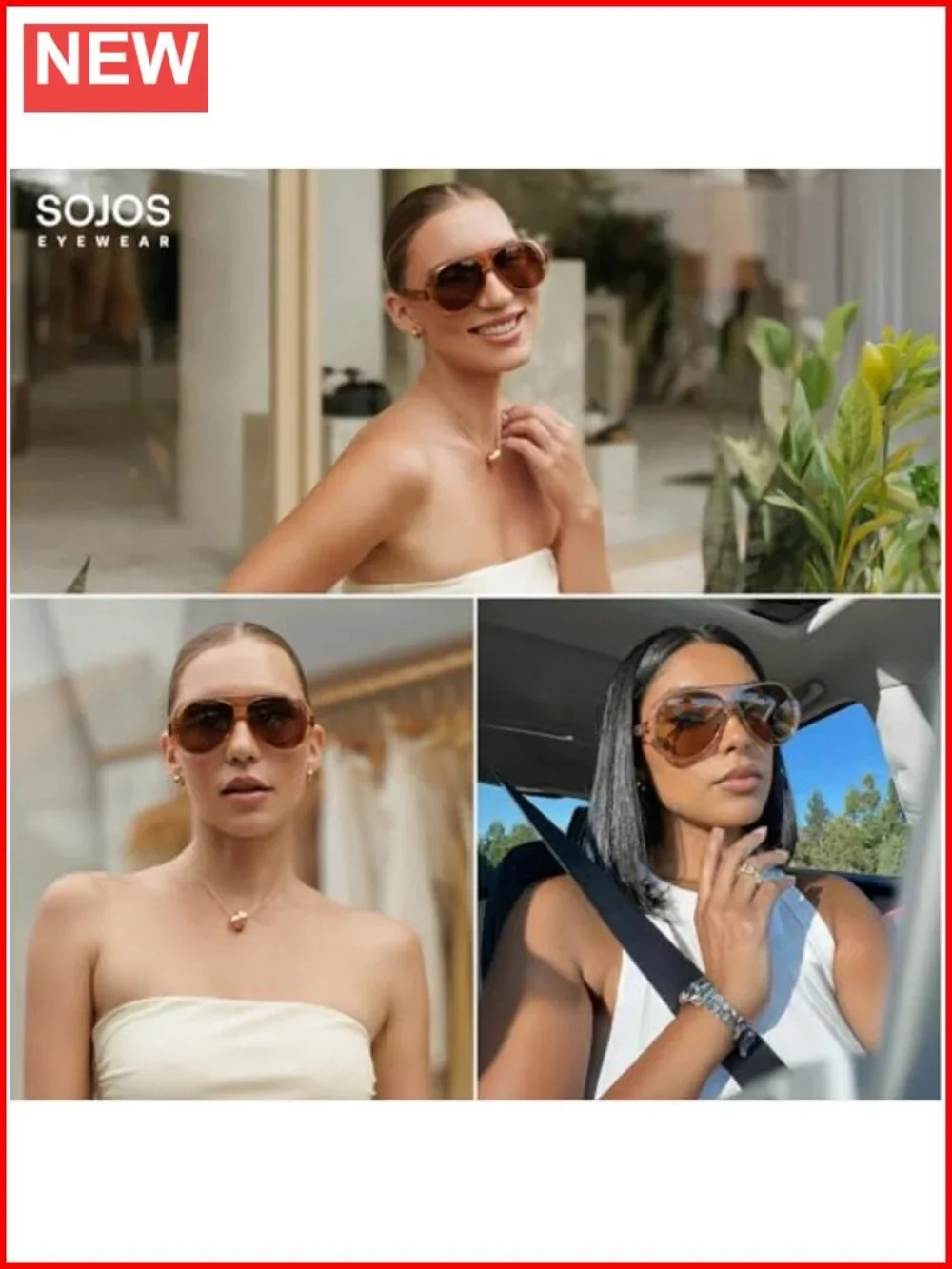 Oversized Square Aviator Sunglasses UV400 Polarized Plastic Frame